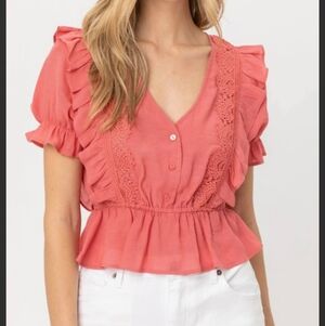Love Tree Coral Ruffle Lace Blouse